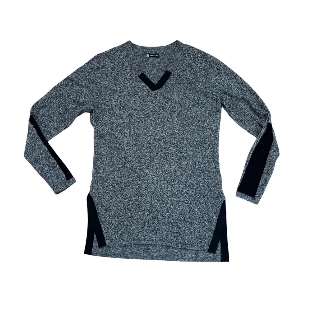 Smartwool Merino Wool Blend V-Neck Tunic‎ Sweater Gray Black Contrast Small